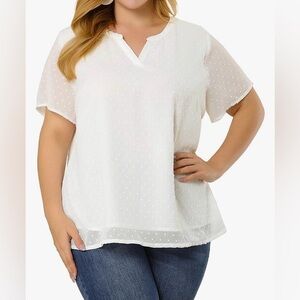 Agnes Orinda Plus Size Swiss Dots Notched Neck Short Sleeve Cute Basic Blouse